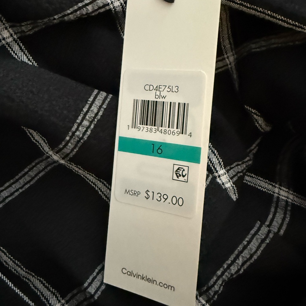 Calvin Klein Black and White Windowpane Maxi Shirt Dress - Picture 3 of 3